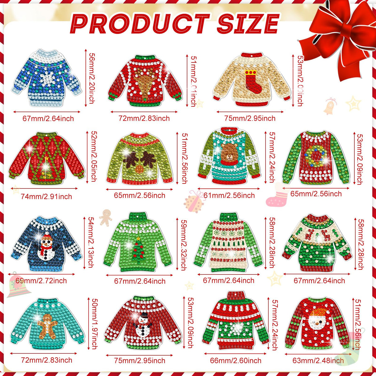 15 Pieces Christmas Ugly Sweater Diamond Painting Keychain 5d Sweater Diamond Art Keychains Christmas Painting Kits for Xmas DIY Crafts Hanging Ornaments Home Decor Estune