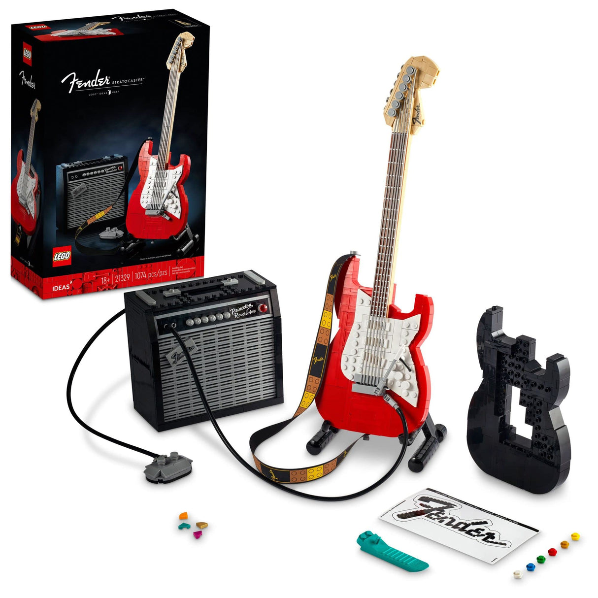LEGO Ideas Fender Stratocaster 21329 DIY Guitar Model Building Set for Music Lovers, Complete with 65 Princeton Reverb Amplifier & Authentic Accessories, Perfect Way to Rock Gift Giving LEGO