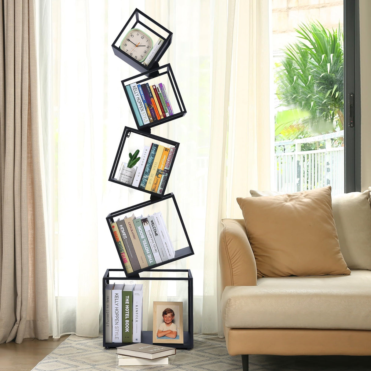 Weltallina 5-Tier Modern Black Bookshelf - Stylish Storage Solution for Home and Office Weltallina