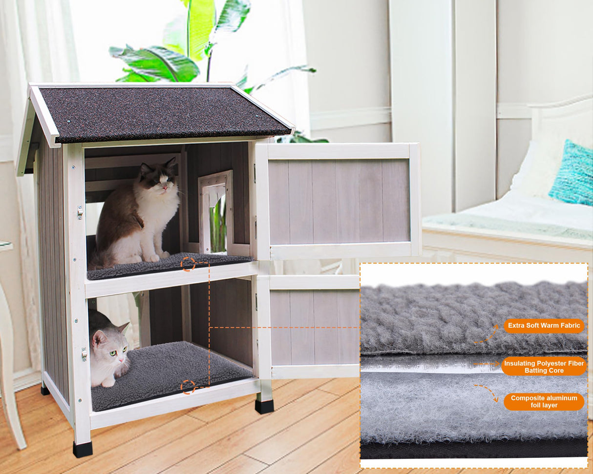 Rockever Outdoor Cat House, Large Outdoor Houses for Feral Cats Wooden Outside Cat Shelter Weatherproof with Escape Door Rockever