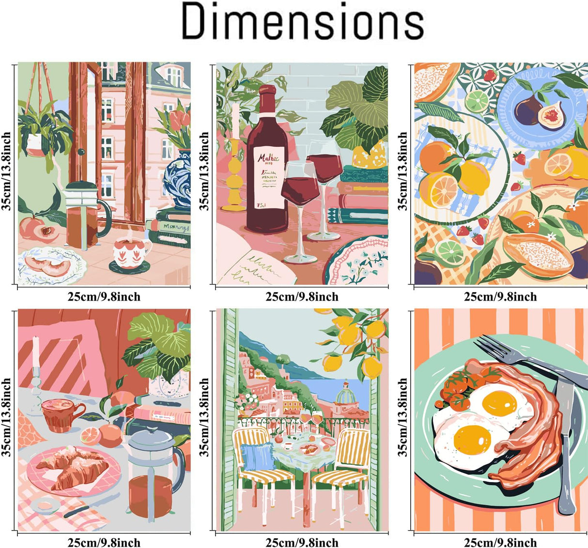 cupmod 6 Packs Paint by Numbers Kit for Adults,Coffee DIY Acrylic Oil Painting Paint by Numbers Kits on Canvas,Adults Paint by Numbers Kits Drawing Paintwork for Home Decor 9.8x13.8inch cupmod