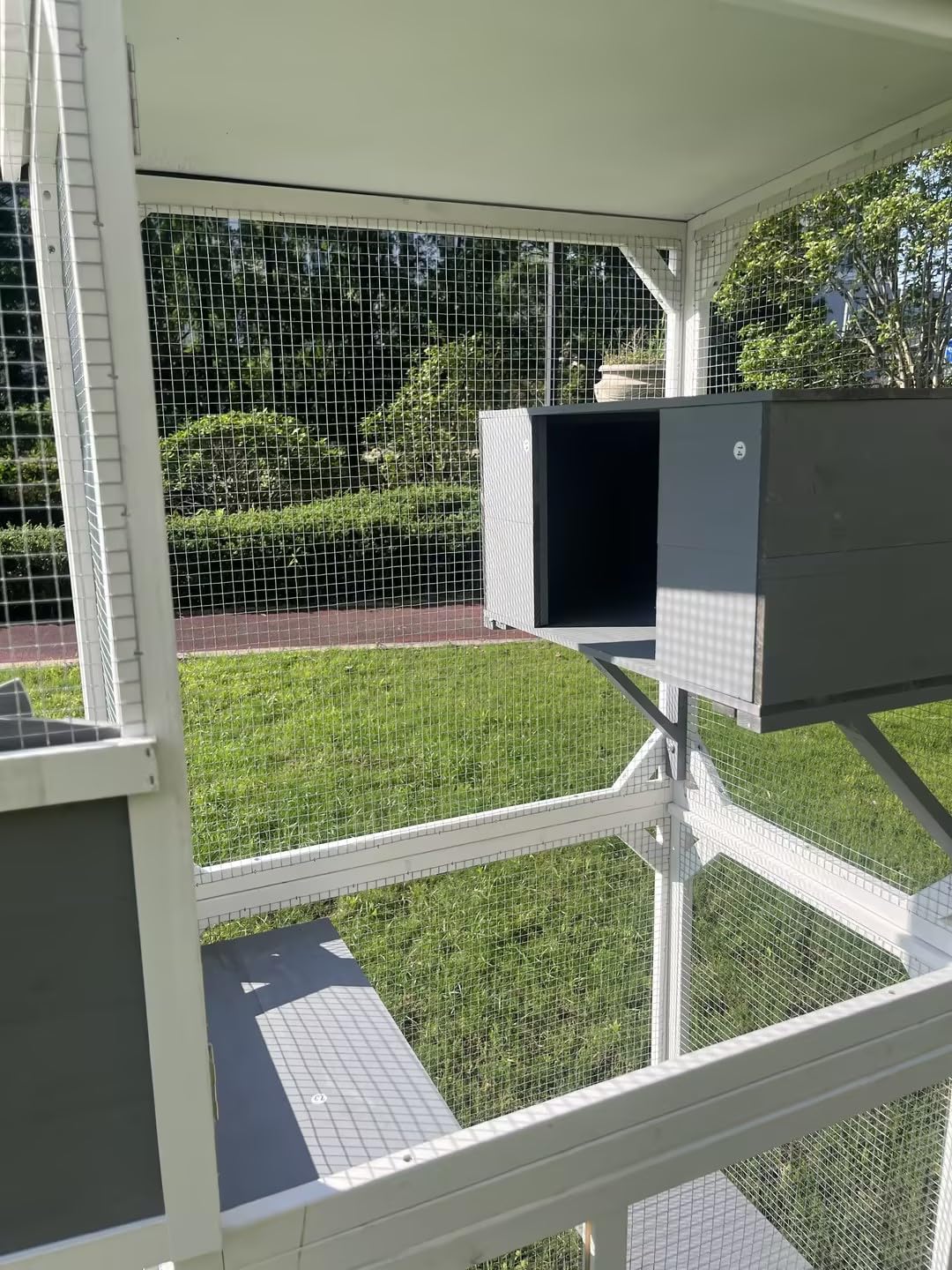 Ball & Cast 71" Outdoor Wooden Catio Outdoor Cat Enclosure House,Indoor Large Kitten Playpen with Napping House,4 Platforms & Weatherproof Asphalt Roof,Sliding Doors,Grey Ball & Cast