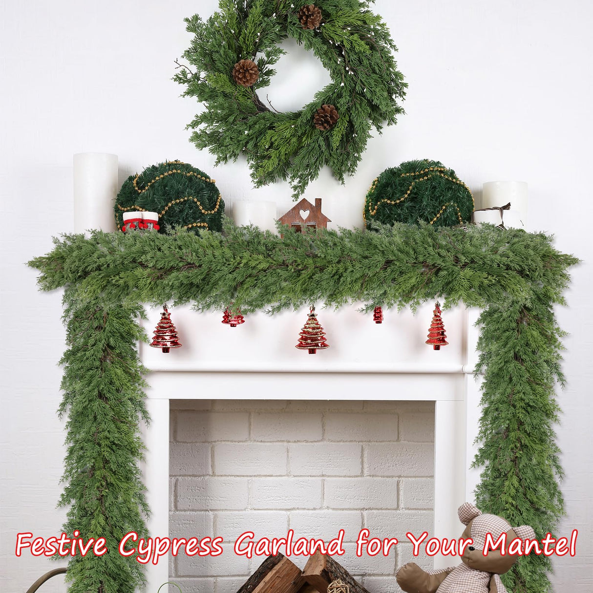 Artgar 6 Ft Christmas Garland - Cedar Garland - Cypress Garland - Real Touch Pine Garland - Garland Christmas Decorations for Home Dining Table Mantel Porch Winter Christmas Decor (Green) Artgar