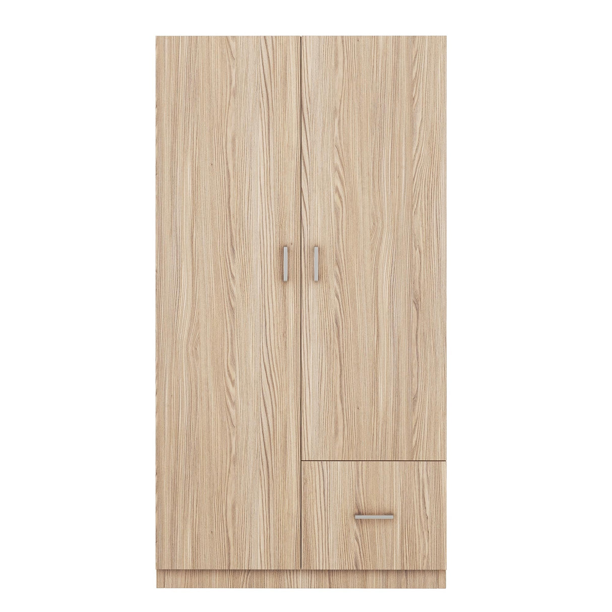 Merax Wooden Armoire with Big Drawer, Hanging Rail and 5 Shelves, Accent 2 Doors Wardrobe Closet Organizer,Tall Clothes Storage Cabinet for Bedroom & Living Room, Easy Assembly, Natural Merax