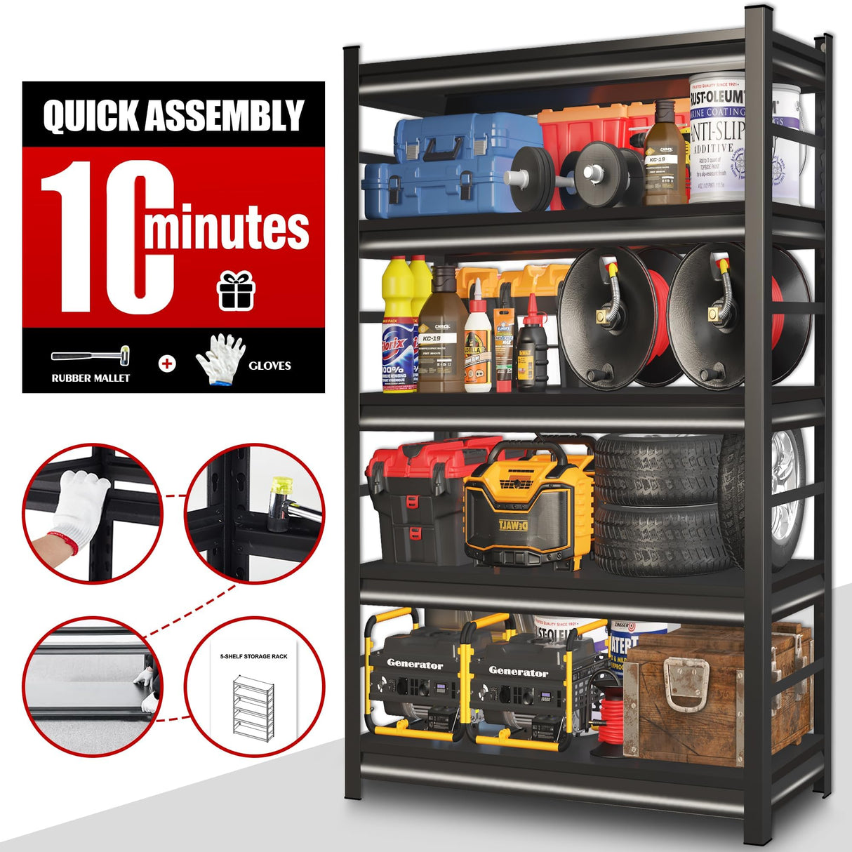 SFTORMAS Garage Shelving Heavy Duty Adjustable Storage Shelves Unit,Metal Utility Rack Shelf for Industries, Warehouses, Basement (with Fences 5-Tier 78" Hx47.2 Wx18 D) SFTORMAS