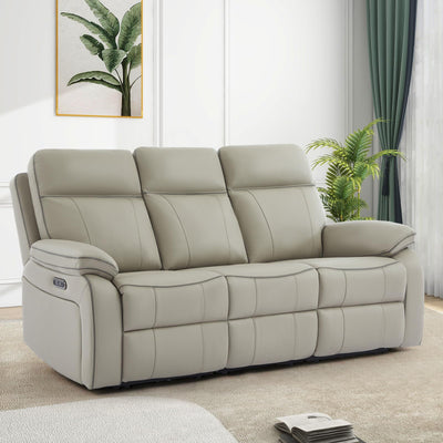 Neptane Power Reclining Sofa with Fold Down Table, Breathable Leather Electric Reclining Couch, Power Loveseat Recliner Sofa with Cup Holders/Outlets/USB-C/A Ports for Living Room(Grey, 3 Seat)