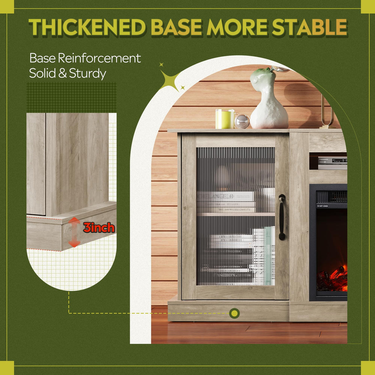 WLIVE Fireplace TV Stand for 65" TV, Entertainment Center with 18 Inch Electric Fireplace, TV Console with Open Shelves for Living Room and Bedroom, Greige WLIVE