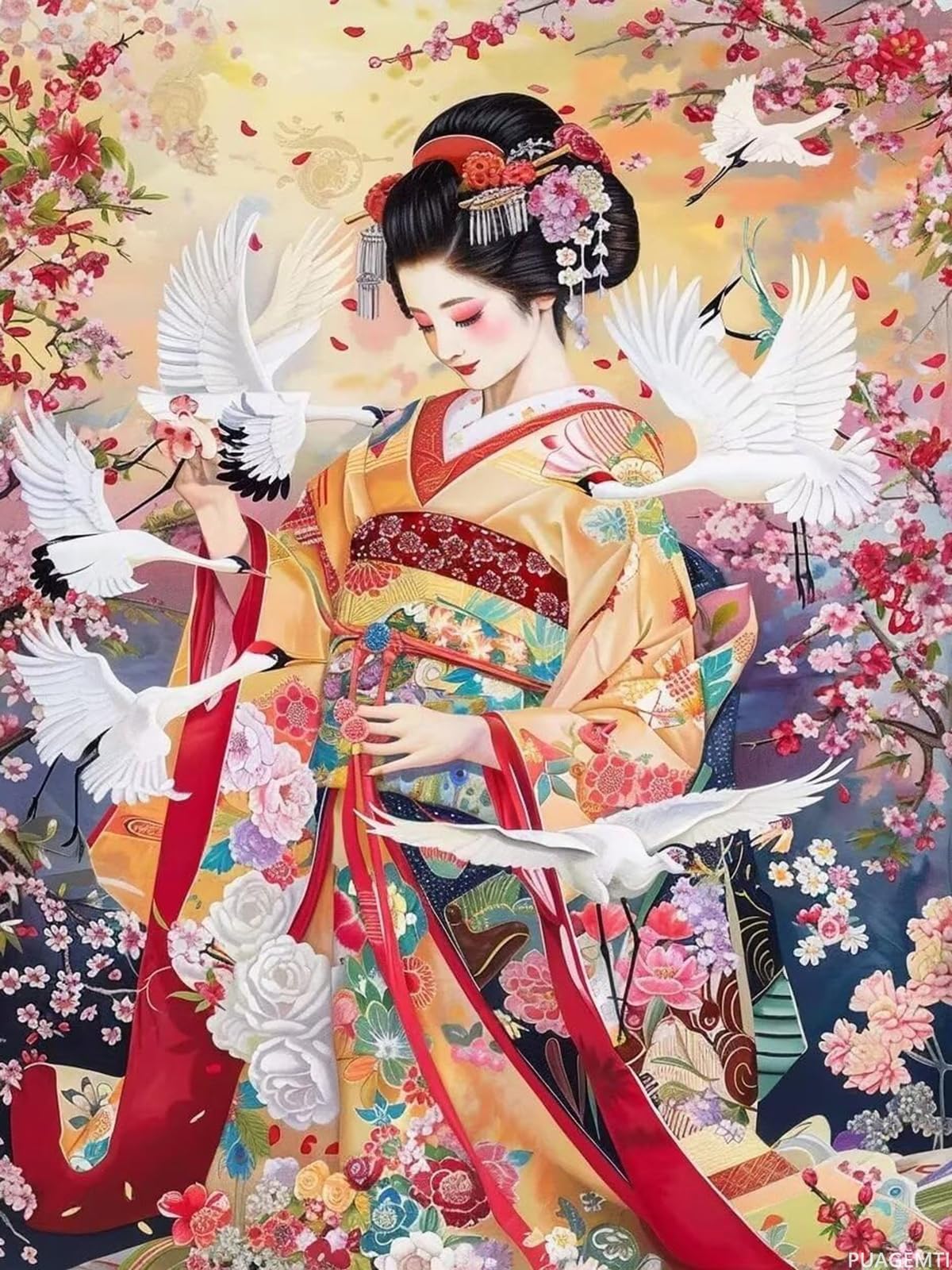 PUAGEMTI Geisha DIY Japanese Woman Diamond Art Kits for Adults, Full Round Crystal Gemstone Art Cross Stitch Diamond Painting Kits for Beginners 12x16 Inch, for Room Decor Bathroom Decor PUAGEMTI
