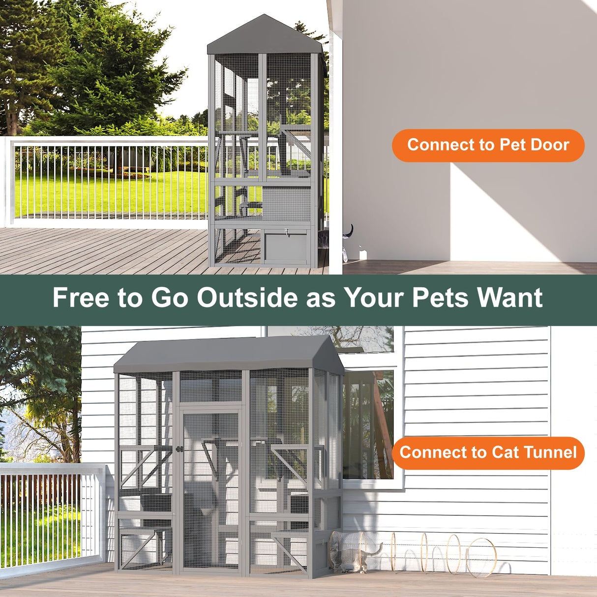 TIMHAKA Catio Outdoor Cat Enclosure, Large Cat House for Winter with Weatherproof Cover, Solid Wood Feral Cat Shelter with 7 Platforms & 2 Resting Box, Walk in Indoor Ourdoor Cat Cage, 72 inch TIMHAKA