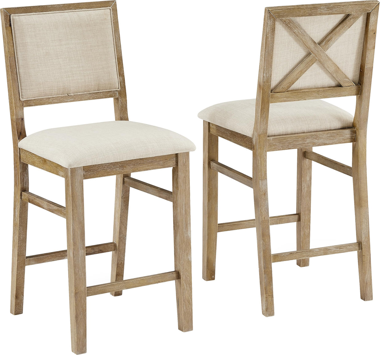 Crosley Furniture Joanna Farmhouse Upholstered Wood Counter Height Bar Stools Set of 2 for Kitchen Island, Rustic Brown/Creme Crosley Furniture