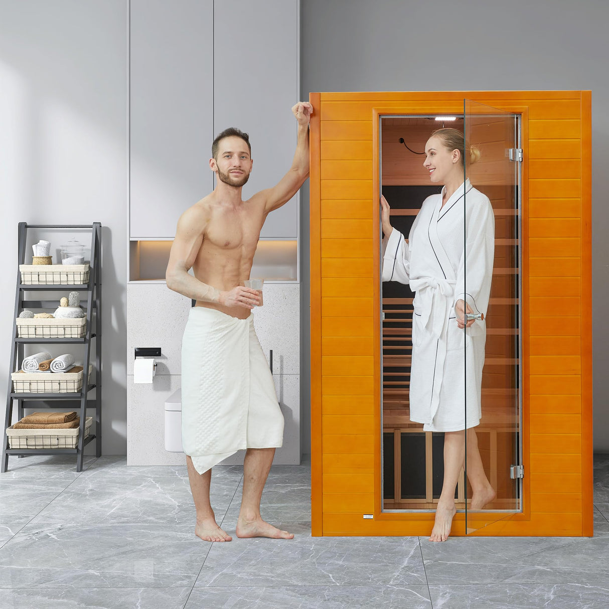 Real Relax Near Zero EMF Canadian Hemlock Wood 9 Chromo Therapy Lights, Oxygen Lonizer, Bluetooth Speakers for Home Spa Days Sauna Room, 2 Persons Real Relax