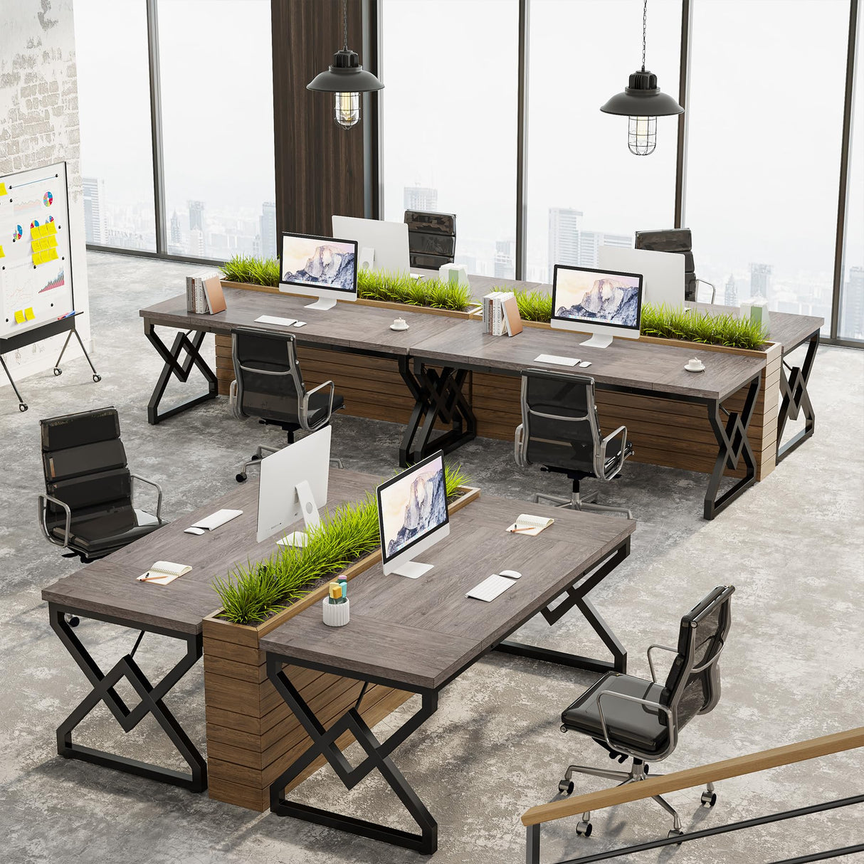 Tribesigns 63 Inch Executive Desk, Large Office Computer Desk with Extra Thick Wooden Tabletop and Metal Frame, Modern Simple Workstation Writing Table Study Desk for Home Office, Gray Tribesigns