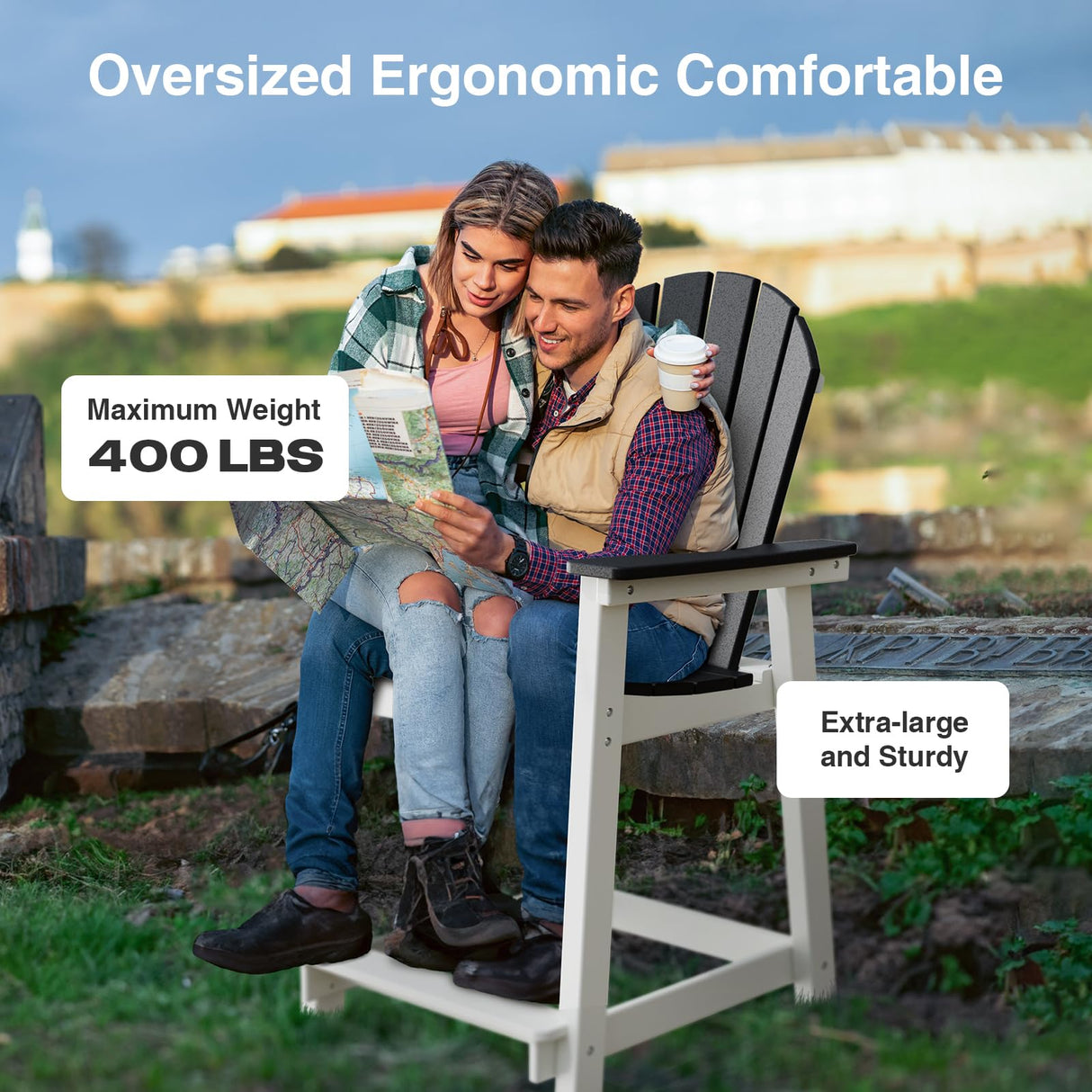 OTSUN Tall Adirondack Chairs, Outdoor Balcony Chair, Patio Bar Stool Chair with Widened Arms, High Back, Footrest, 400lbs, All-Weather Bar Height Chair for Garden, Yard, Backyard OTSUN