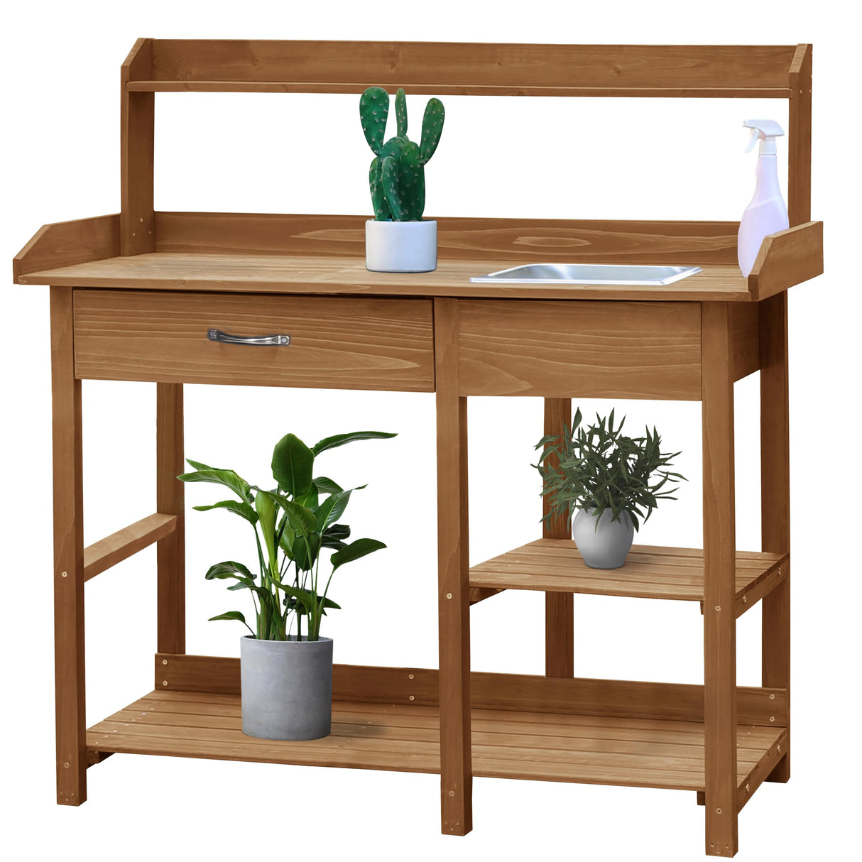 BlueWish Potting Bench, Potting Benches for Outside, Potting Benches & Tables with Drawer, Adjustable Shelf Rack, Removable Sink, Three Hook BlueWish
