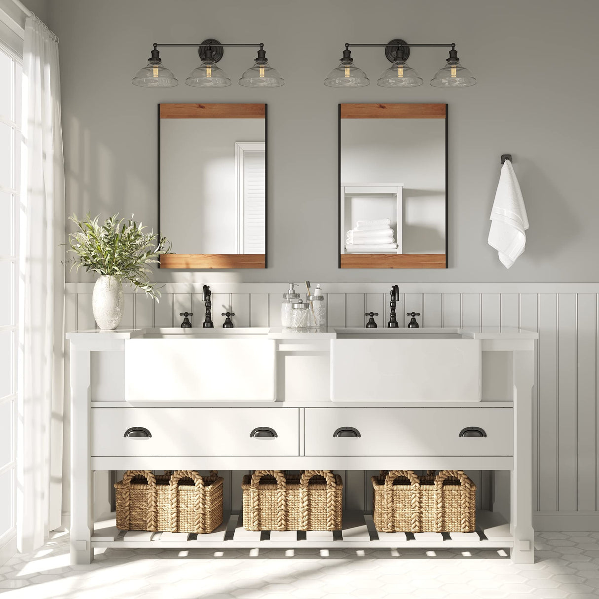 Barnyard Designs 24x36 Wooden Farmhouse Wall Mirror - Modern Rustic Metal and Wood Frame Mirror for Bathroom Vanity, Brown Barnyard Designs