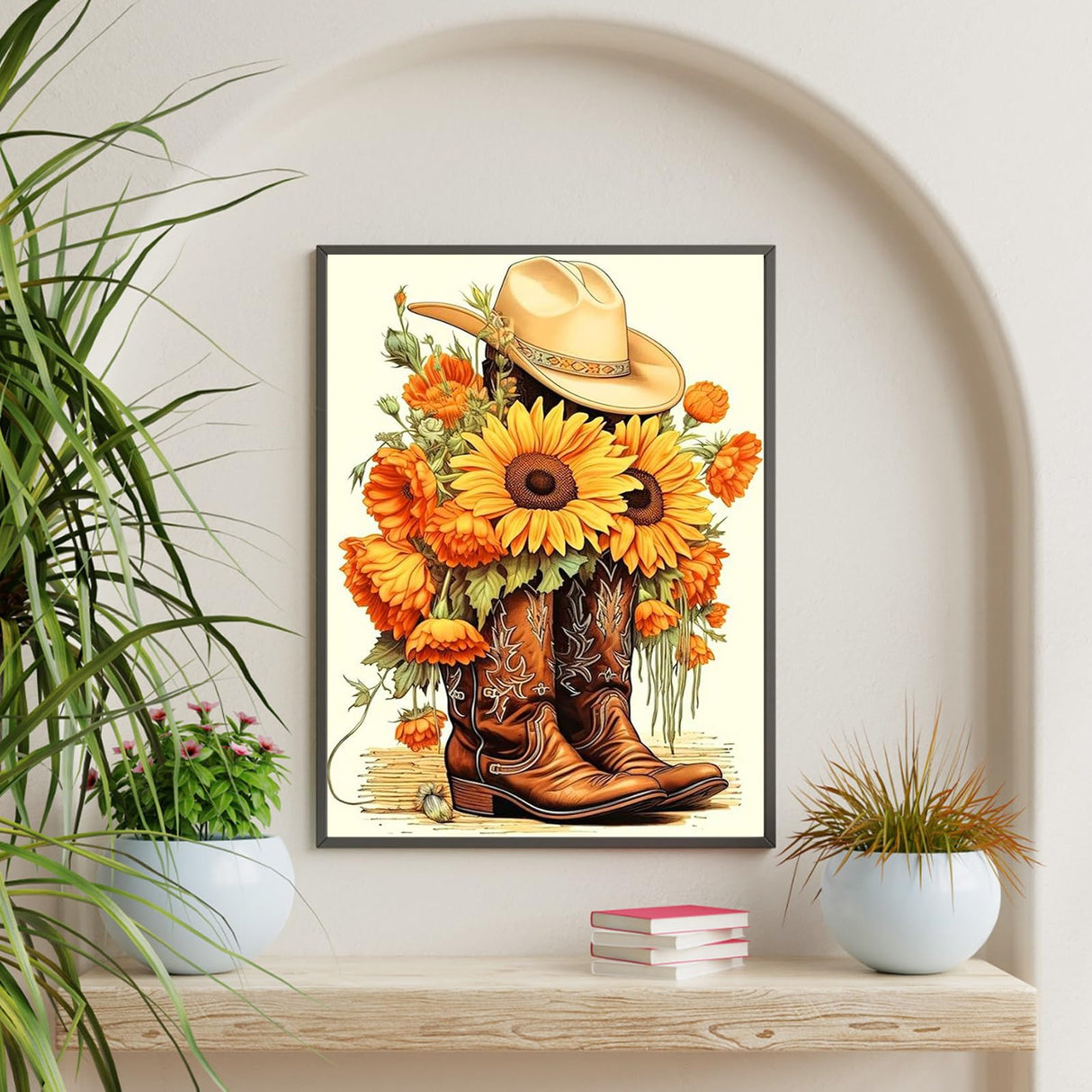 Diamond Art Kits for Adults Cowboy Boot, DIY 5D Diamond Painting Kit for Beginners Sunflower, Cowboy Hat Full Round Drill Gem Art Dots for Adults, Perfect for Home Wall Decor 12X16 Inch Okarina