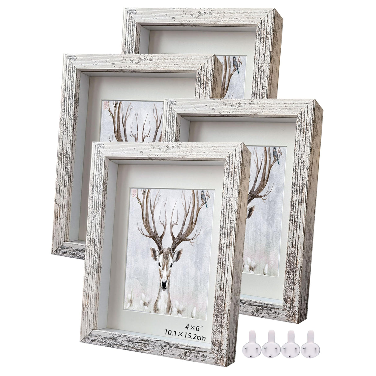 Houstimi Wooden 4x6 Shadow Box Frame Farmhouse Small Shadow Box Display Case Glass Surface Internal Depth 0.6 inch for Wall or Tabletop(White,4 Pack) Houstimi