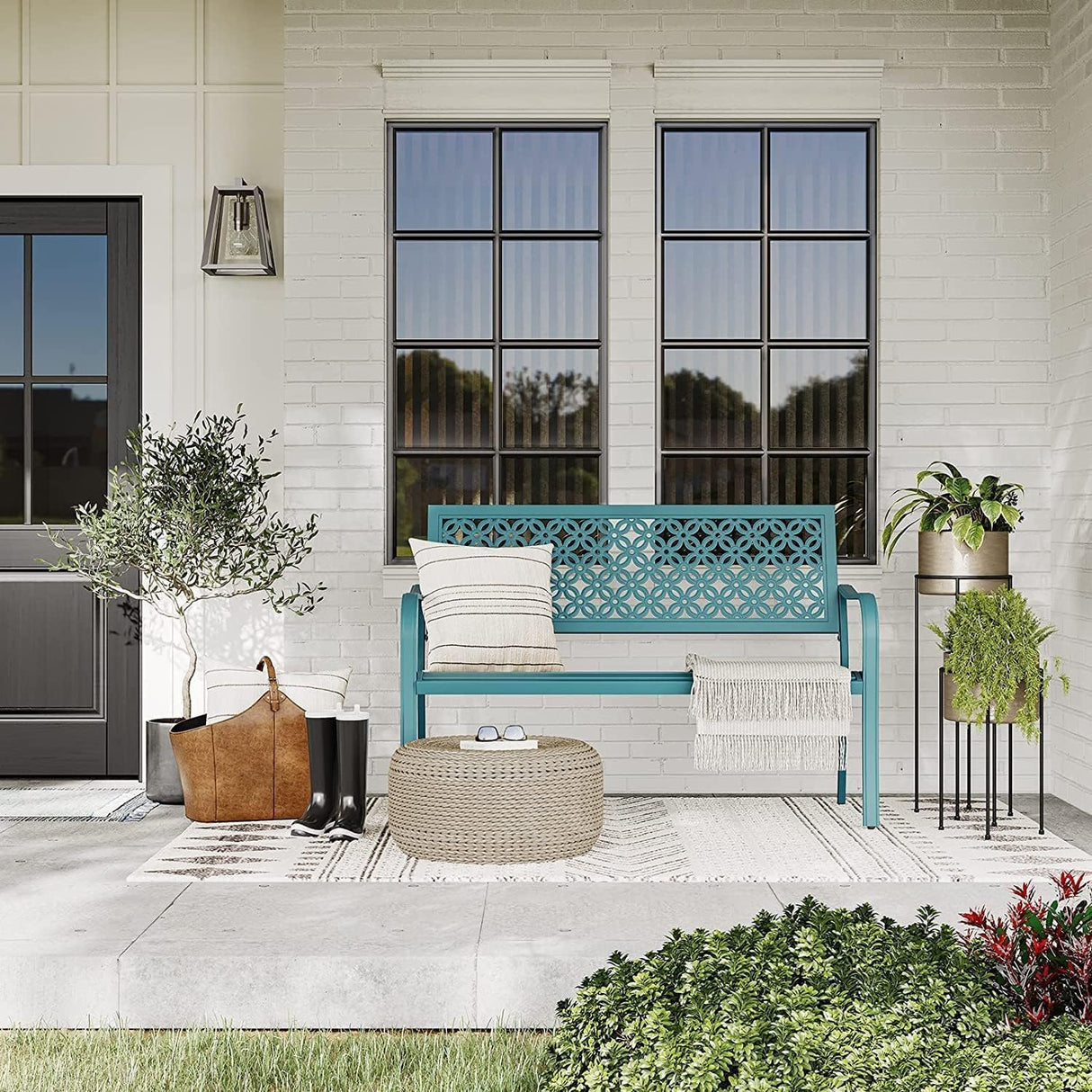 Grand patio 50" Outdoor Bench, Garden Benches with Anti-Rust Metal Powder Coated Frame, Patio Bench for Front Porch Park Outside Furniture Decor, Lake Shore Grand patio