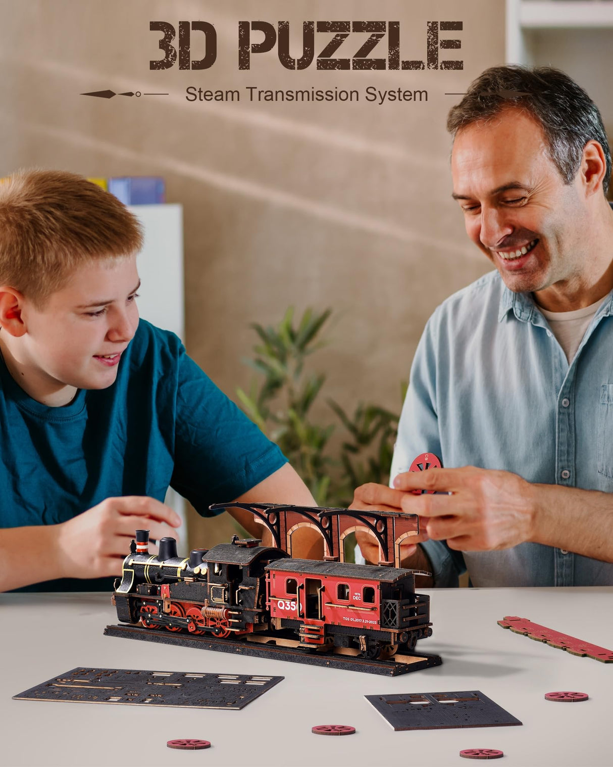 ROBOTIME 3D Puzzles for Adults Wooden Puzzle DIY Model Steampunk Train Kit to Build Wood Craft Kit Toy Hobby Gift Home Decor (Steam Journey) ROBOTIME