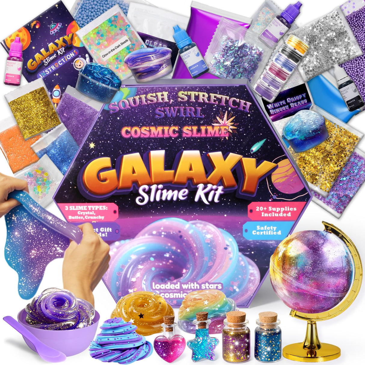 Trubic Galaxy Slime Kit for Girls, Globe and Magic Potion Bottles Kits, Clear Crystal/Butter/Glow-in-The Dark Slime Making Kit, DIY Craft Birthday Party Favors Toys for Kids Girls Boys 7 8 9 10 11 12 Trubic