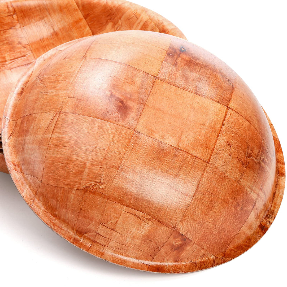 Elsjoy 6 Pack 10 Inch Wooden Woven Salad Bowl, Unbreakable Wood Round Serving Bowl Large Wood Salad Bowl, Reusable Wood Snack Bowls Large Serving Bowls for Fruits, Pasta, Popcorn Elsjoy