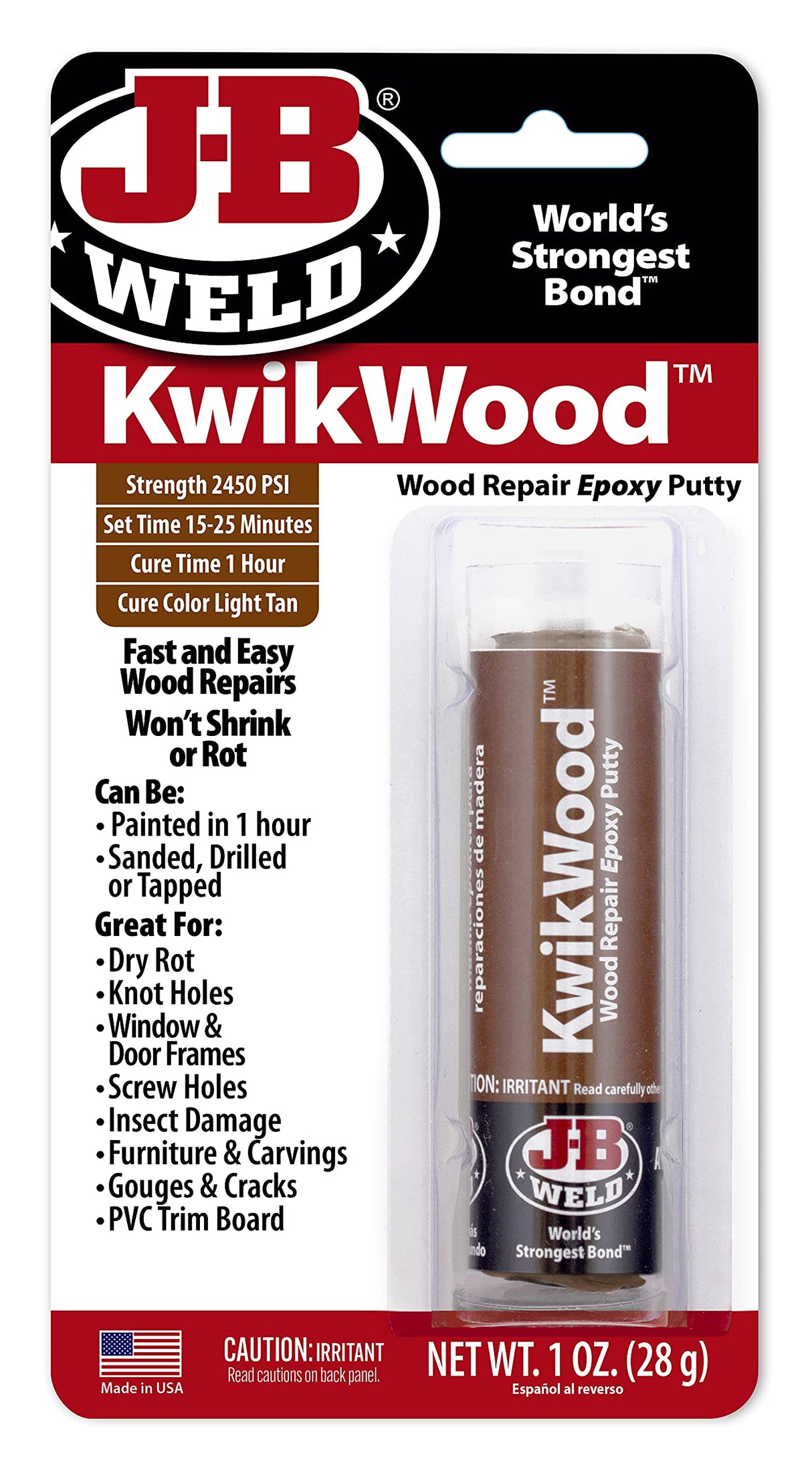J-B Weld Tan KwikWood Wood Repair Epoxy Putty, 1 oz. Stick J-B Weld