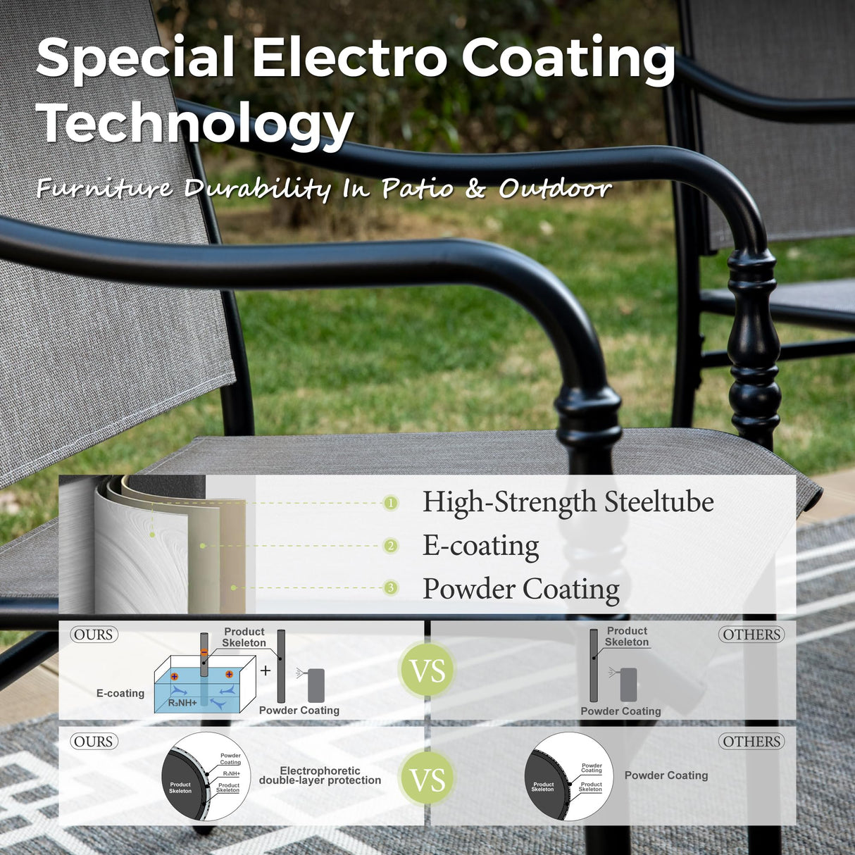 MIXPATIO 9 Piece Patio Dining Set, 8 x Textilene Dining Chairs, 60" Square Outdoor Dining Table with 1.57" Umbrella Hole, for Garden Lawn Porch and Backyard Poolside, Grey MIXPATIO