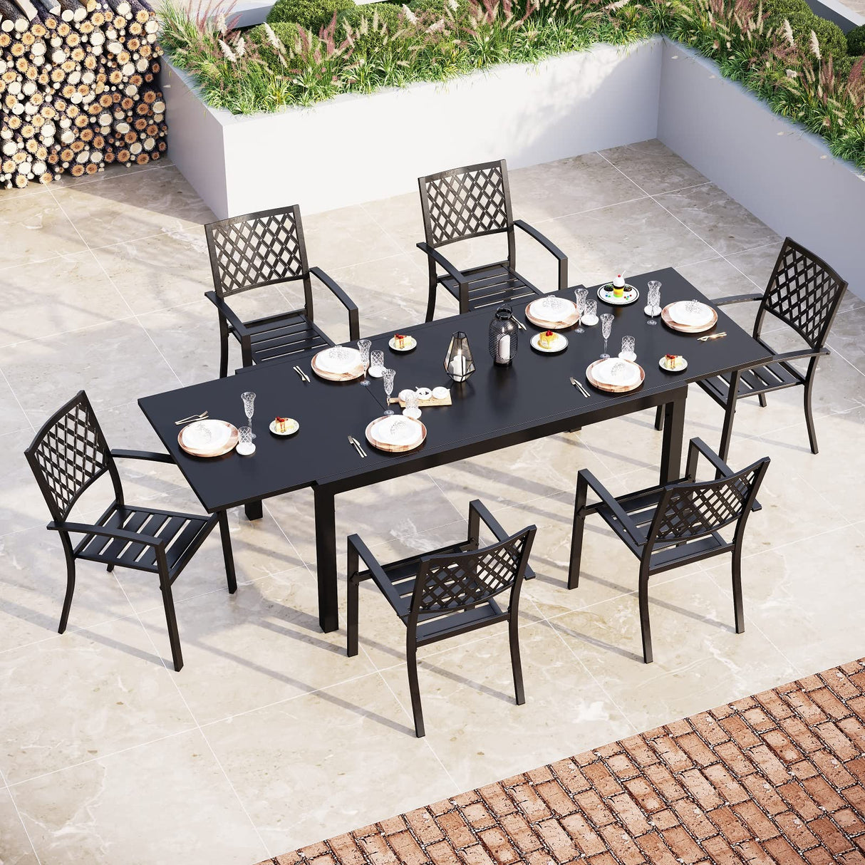 Sophia & William Expandable Patio Dining Table, Extra Large 99.2" L x 35.5" W Outdoor Dining Table for 6-10 Person Metal Rectangular Patio Table with E-Coating for Garden Porch Deck (Black) Sophia & William