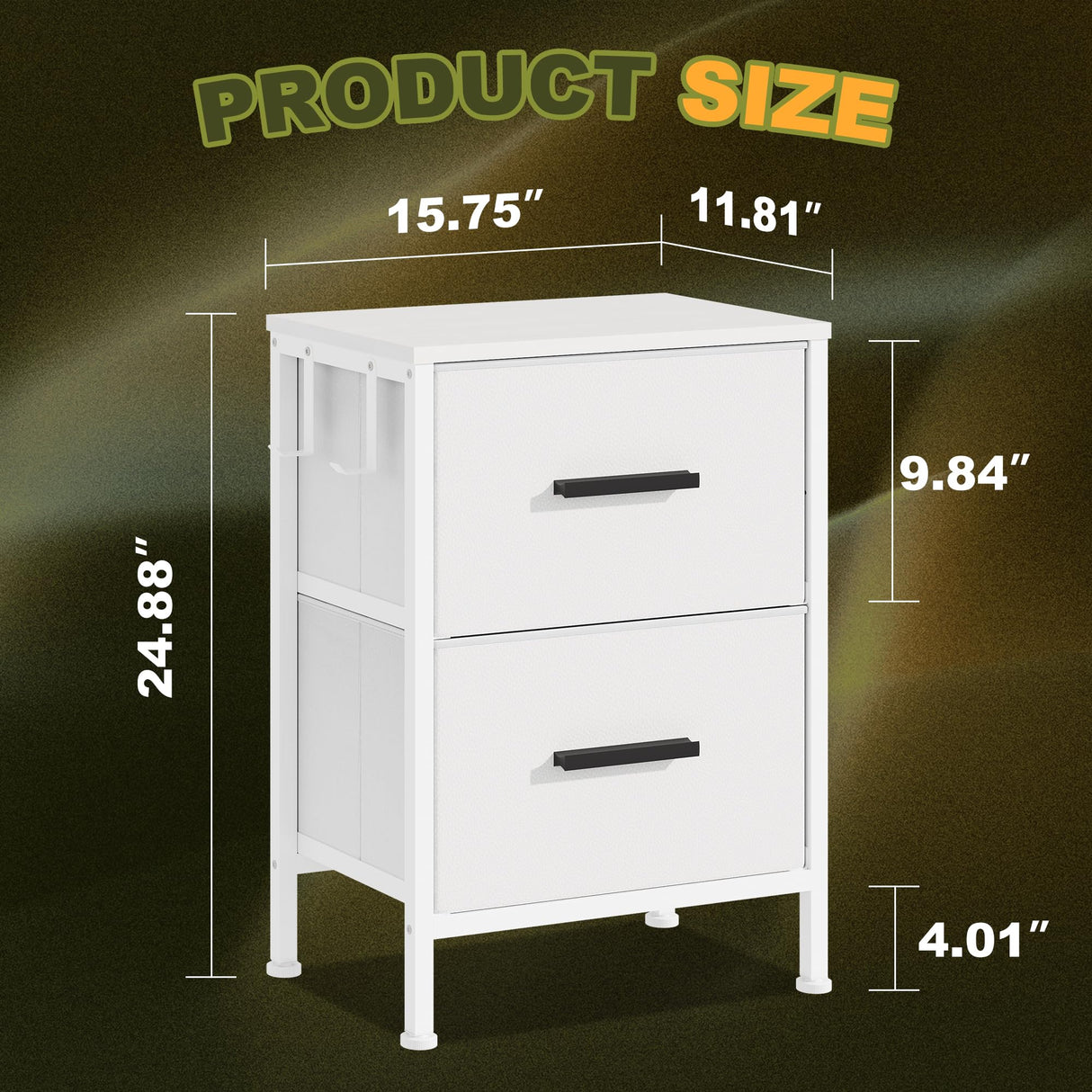 EKNKOZY Nightstand 2 Drawer Dresser, Set of 2 Vertical Side Table with Fabric Drawers and 2 Side Hooks, End Table, Bedside Table, Night Stand and Small Dresser for Bedroom, Hallway, Entryway, White EKNKOZY