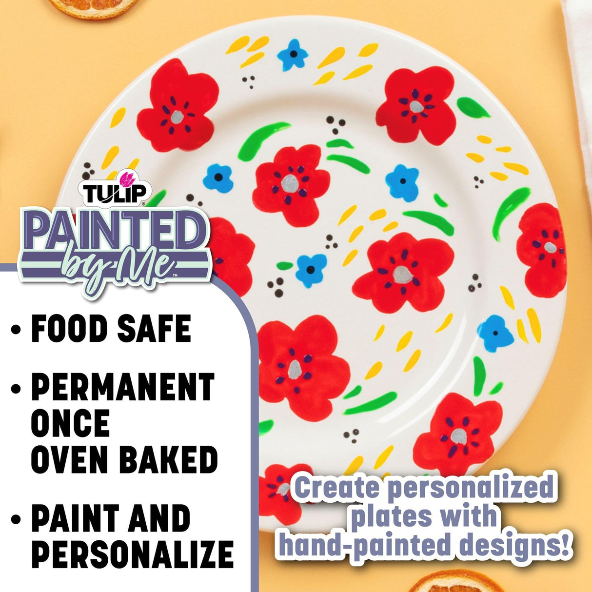 Tulip Food Safe Plate Set Bake at Home Ceramic Painting Kit, 4 fl oz, White Tulip