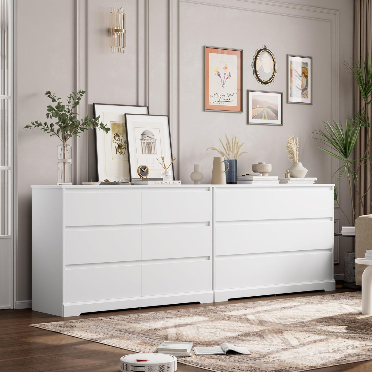 FOTOSOK 6 Drawer Double Dresser, White Dresser, Modern 6 Chest of Drawers with Deep Drawers, Wide Storage Organizer Cabinet for Living Room Home FOTOSOK