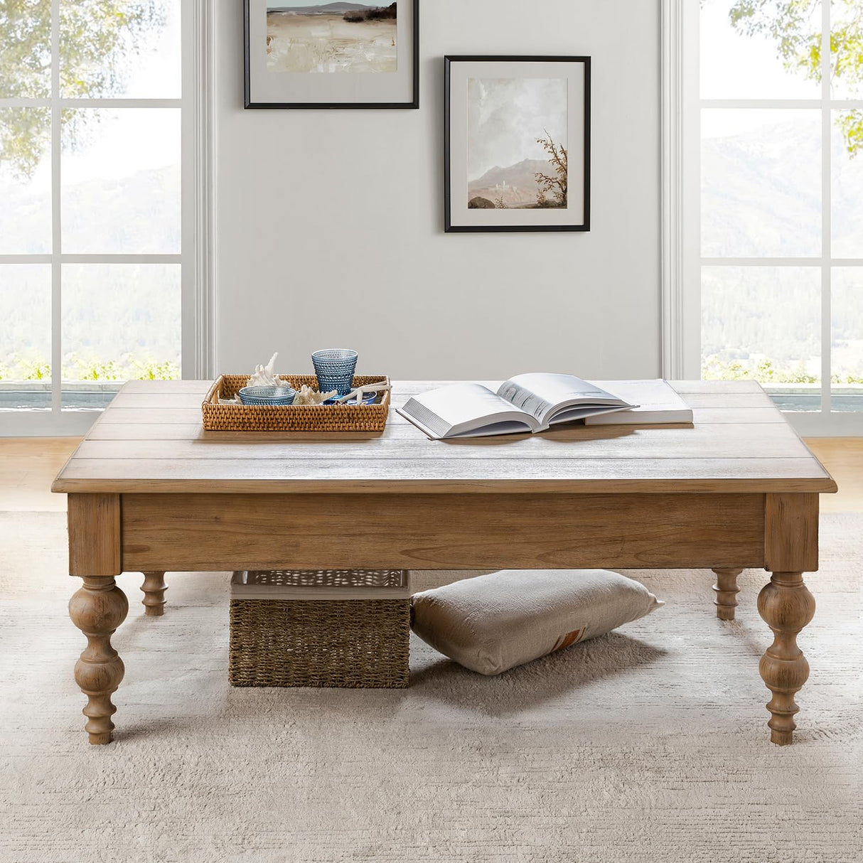 HULALA HOME Wood Lift Top Coffee Table with Storage, Farmhouse Convertible Dining Table for Living Room, Large Rectangle Rustic Central Table with Hidden Compartment, Acorn HULALA HOME