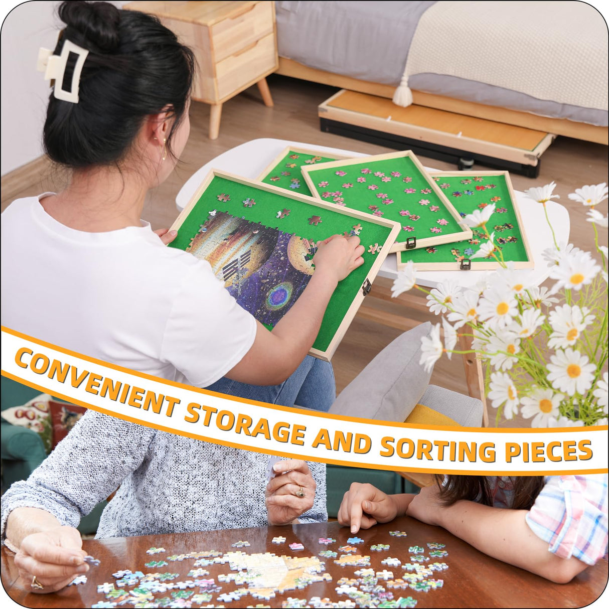 BittPicc Puzzle Table with Drawers 1500 Piece Jigsaw Puzzle Table with Legs & Wheels Folding & Tilting Puzzle Tables for Adults Adjustable Puzzle Board Table for Mom Wife BittPicc
