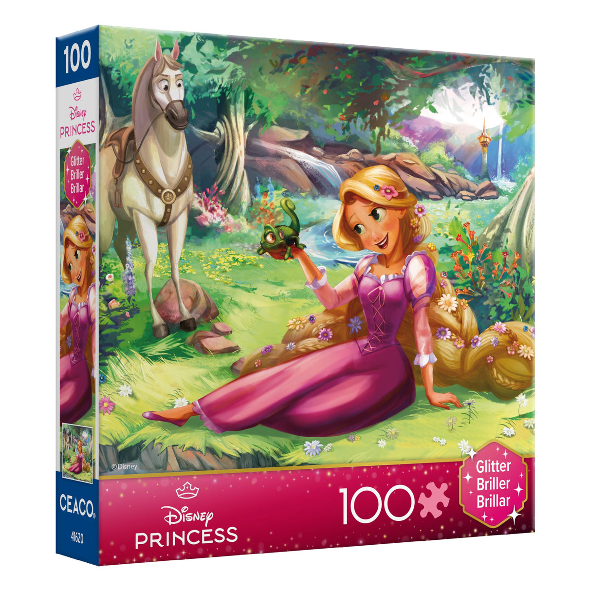 Ceaco - Disney - Princess Trio - Rapunzel and Pascal - Glitter Puzzle - 100 Piece Jigsaw Puzzle Ceaco