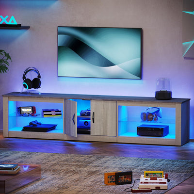 Bestier 80 Inch TV Stand for 65/75/85 inch TVs, Modern LED Entertainment Center with Storage Cabinet, Adjustable Glass Shelves & Cable Management, Gaming TV Console Table for Living Room, Wash White