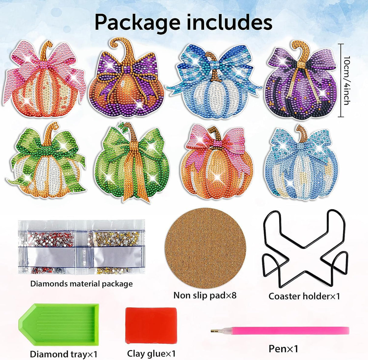 8 Pcs DIY Diamond Art Painting Fashion Pumpkins Coasters with Holder, Diamond Craft Supplies Coasters for Drinks.PUM14 YIMORE