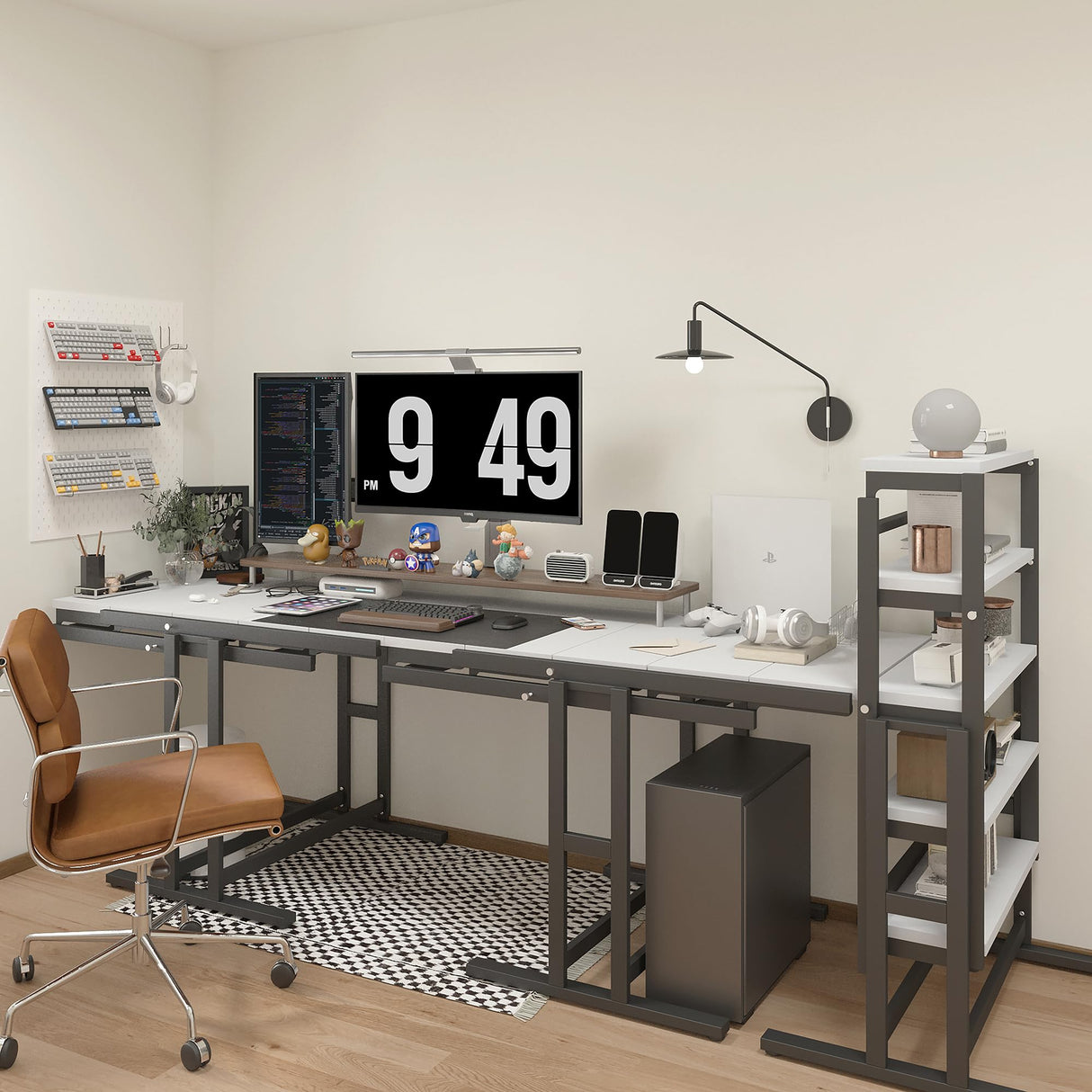 RELAHOGAR Convertible Dining Table, Multipurpose Mahogany Storage Shelf, 2 in 1 Bookshelf to Kitchen Table, Space Saving Transformer Shelf Table for Dining Room, Living Room, White RELAHOGAR