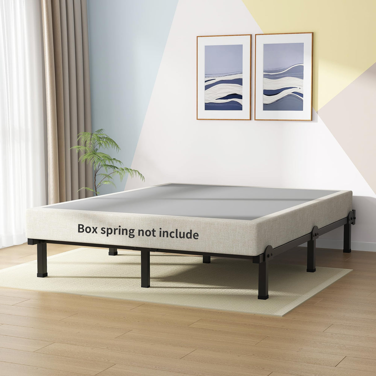 Superay Metal Bed Frame, 9-Leg Bed Base, 8 inches Support for Box Spring, Queen, Easy Assembly, Black Superay