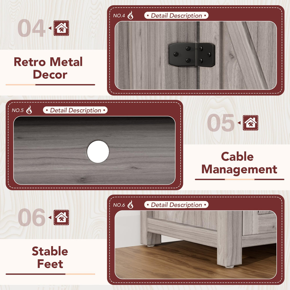 JUMMICO Fireplace TV Stand for TVs Up to 65+ Inch Entertainment Center with Open Storage Shelves and Side Cabinets, Media Console Table with Barn Doors for Living Room (Grey) JUMMICO