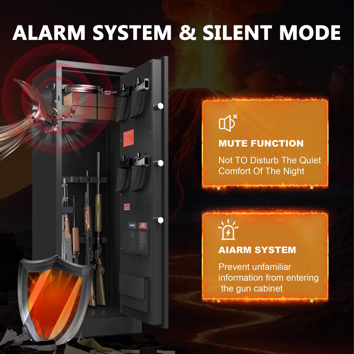 HEANVO 10-14 Gun Cabinet,Large Gun Safe for Rifles and Pistols,Shotgun Safe,Gun Safes for Rifle and Password Lock,Gun Cabinet for Home with Adjustable Shelves with Dual Alarm & Mute Mode HEANVO