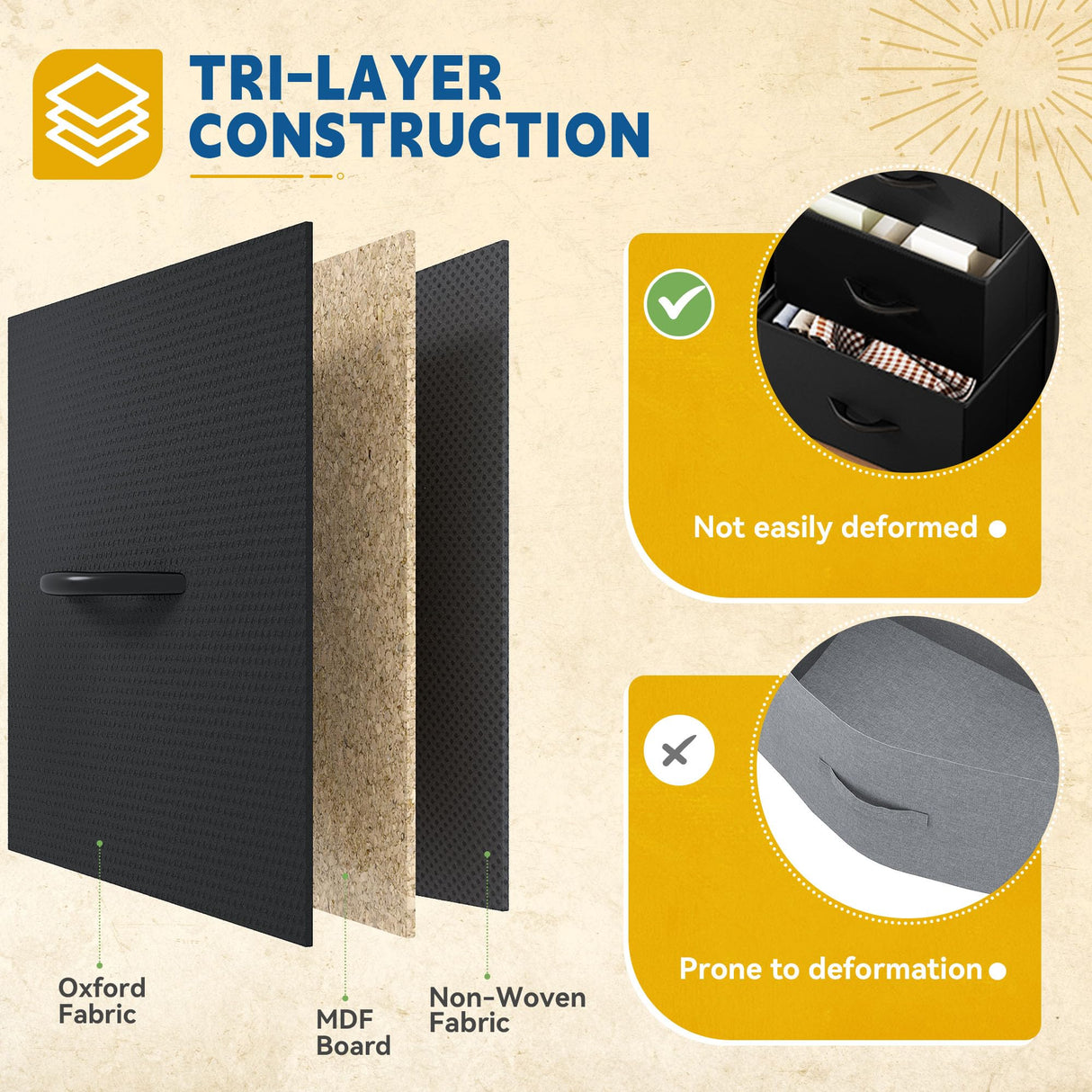 DWVO Fabric Dresser for Room, Tall Storage 8 Drawers, Black Dresser & Chest of Drawers, Storage Drawer Organizer for Closet, Living Room DWVO