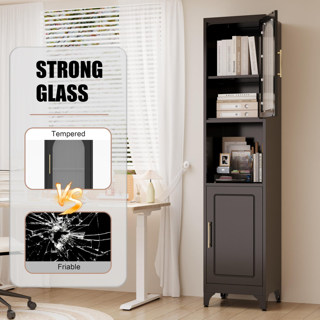 75"H Tall Bathroom Storage Cabinet, Metal Cabinets with Open Compartment, Narrow Storage Cabinet with Doors and Adjustable Shelves, Black Kitchen Pantry, Slim Storage Locker for Bathroom, Living Room MetalMax