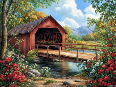 YEEIFFD 5D Landscape Historic Campbells Covered Bridge Diamond Art Full Drill Diamond Painting Kits for Adults Beginners DIY Art Crafts for Relaxation and Home Wall Decor 12x16 inch