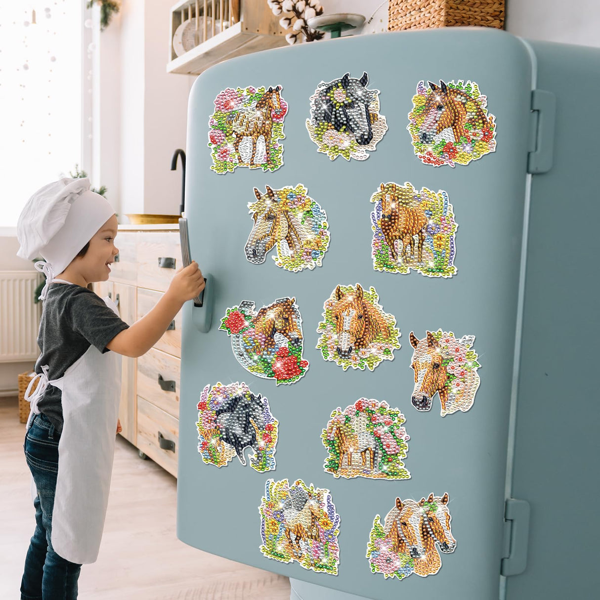 INCOK Diamond Art Refrigerator Magnets - 16 PCS Horse Diamond Painting Fridge Magnet Stickers Kits DIY Refrigerator Diamond Art Craft for Adult Beginners Home Decors Christmas Gift Horse Lover INCOK