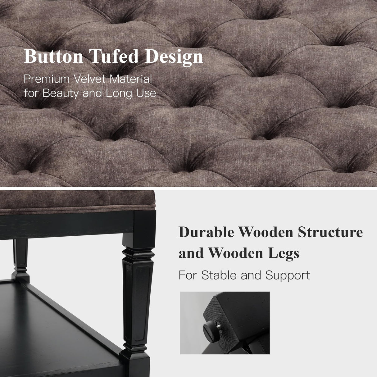 Polarisys Storage Ottoman Bench, 35 Inch Ottomans with Storage, Coffee Table Ottomans for Living Room Large Ottoman Bench Square Coffee Table with Wooden Shelf Brown Polarisys