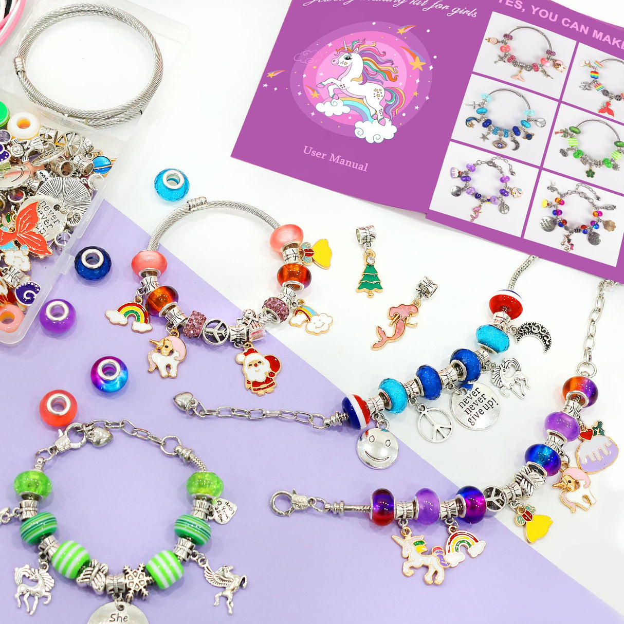 Redtwo Charm Bracelet Making Kit for Girls, Toys Jewelry Making Kit for Girls 8-12 Unicorn Gifts for Teen Girls Age 6-8, Arts and Crafts for Kids Ages 6 7 8 9 10 11 12 13 Birthday Redtwo