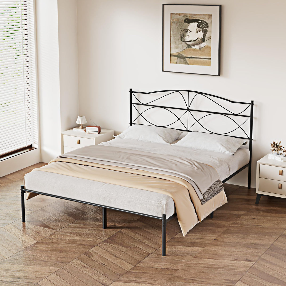 VECELO Full Size Metal Platform Bed Frame with Headboard and Footboard,Sturdy Slats Support Mattress Foundation, No Box Spring Needed,Dark Black VECELO