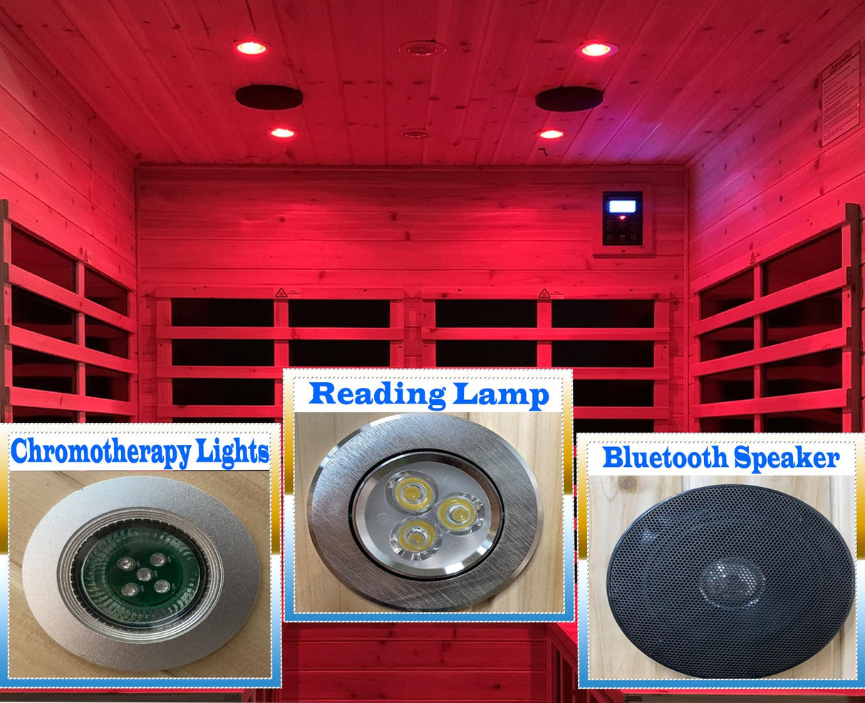 LTCCDSS Basswood Outdoor Sauna 4 Person Far Infrared Sauna, Basswood Wisconsin, Withstand Outdoor Temp -10℉-149℉| Low EMF Sauna Room for Home-12 Low EMF Boards-Chromotherapy-Bluetooth Speaker LTCCDSS