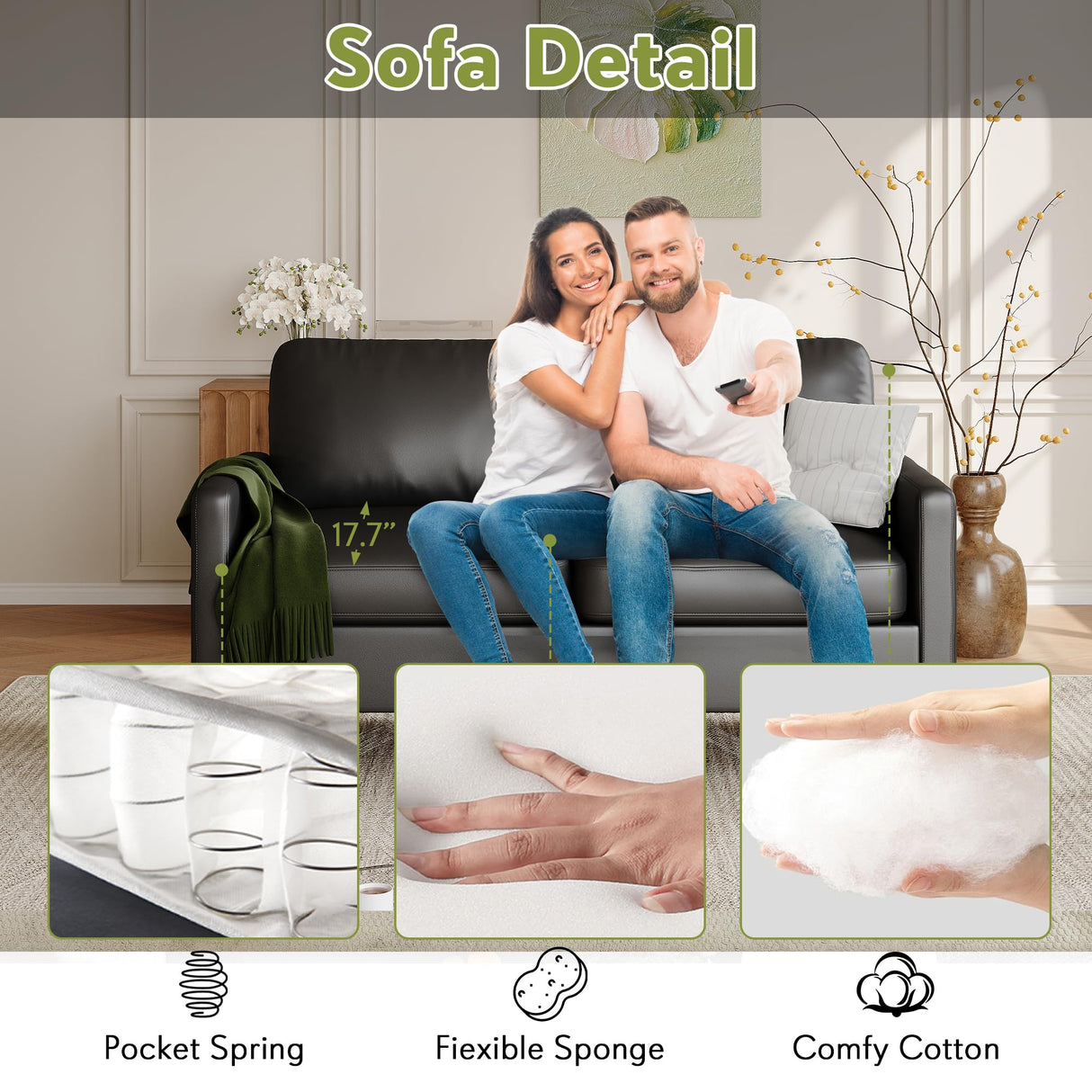 STHOUYN 56" W Faux Leather Loveseat w/ 2 USB, Black Love Seat w/Side Pockets, Small Loveseat for Small Space, Leather Couch for Bedroom, Apartment, Dorm, Black STHOUYN