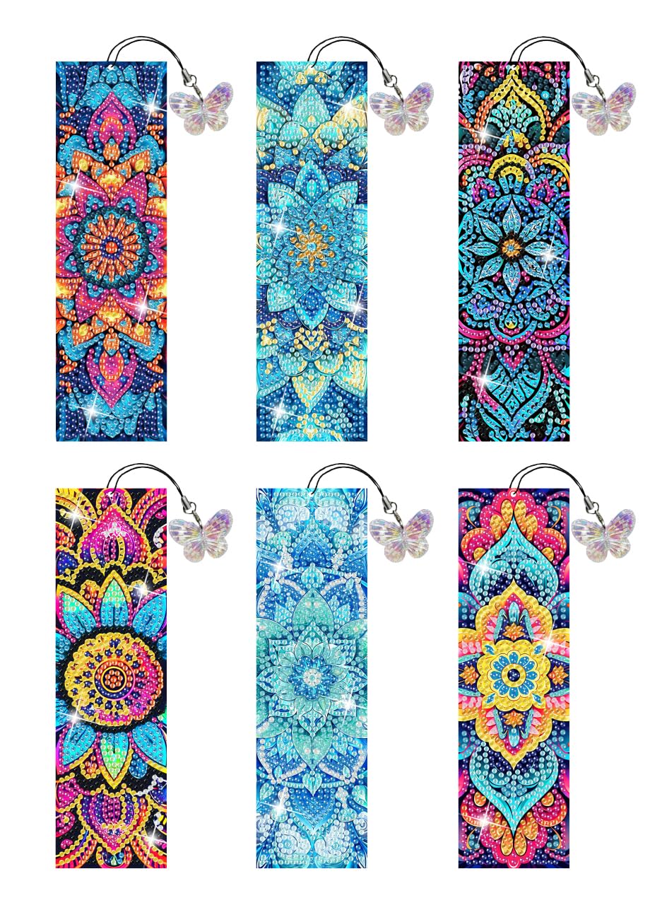 Puraikcmi 6 PCS 5D DIY Diamond Art Bookmarks,Mandala Diamond Painting Bookmarks Kits with Tassels Acrylic, Rhinestone Crafts Decoration Gift Set for Book Lovers Beginners & Adults Puraikcmi
